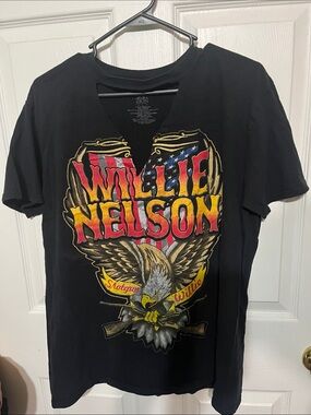 Zion Rootswear Black Willie Nelson Graphic Tee with Red, Yellow and Gold Accents